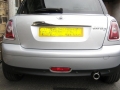 Mini Cooper D. Rear Parking sensors installed into standard locations.